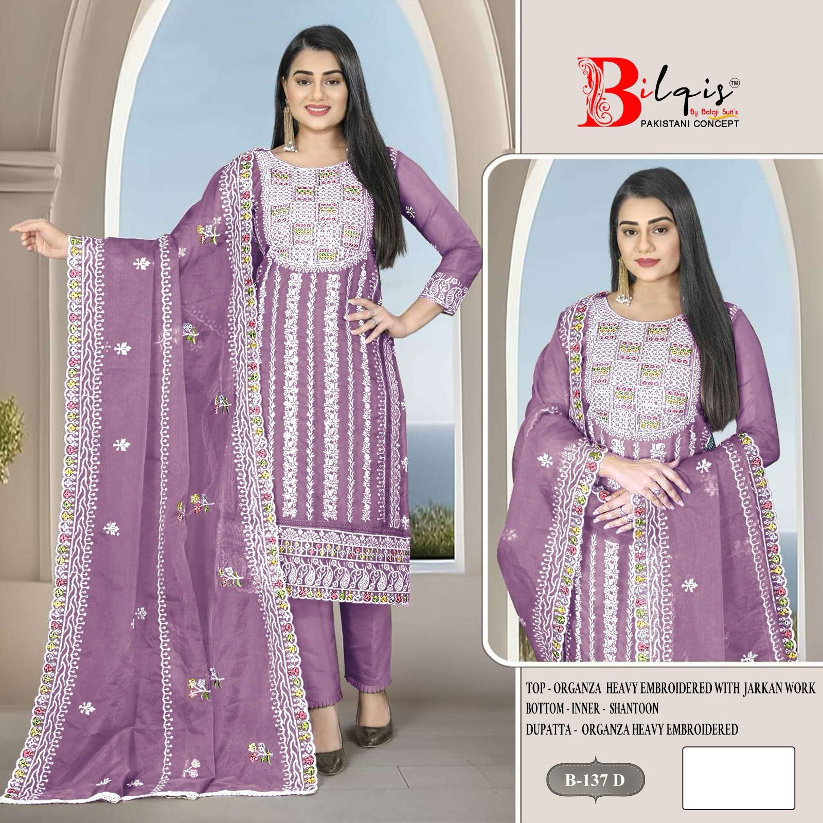 B 137 Organza Bilqis  Pakistani Salwar Kameez Collection